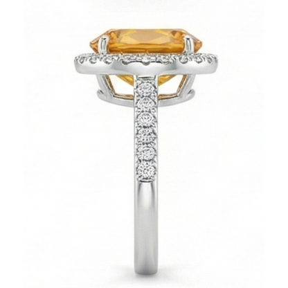 23 Ct Oval Cut Yellow Madeira Citrine & Natural Earth Mined Diamond Wedding Halo Ring Gold