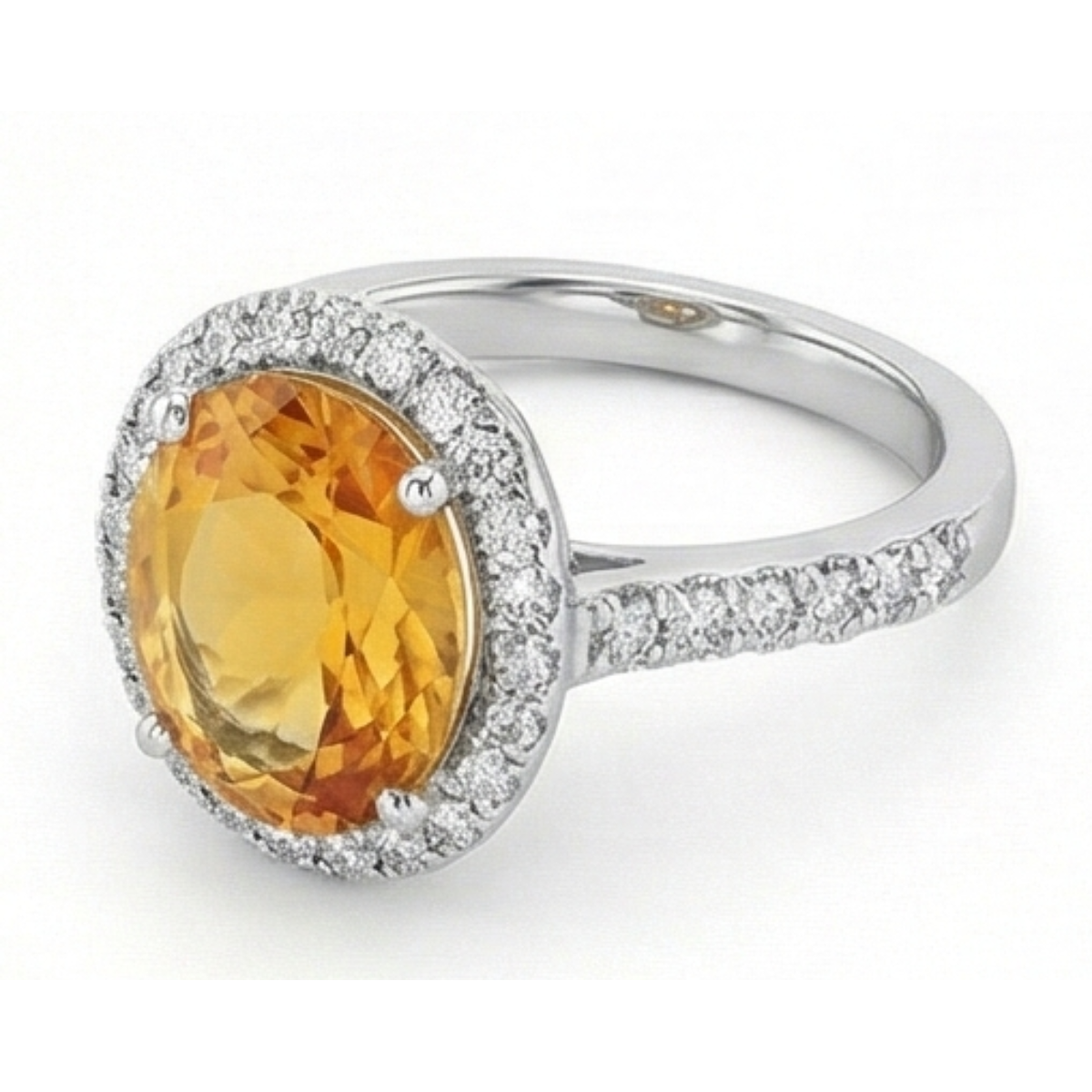 23 Ct Oval Cut Yellow Madeira Citrine & Natural Earth Mined Diamond Wedding Halo Ring Gold