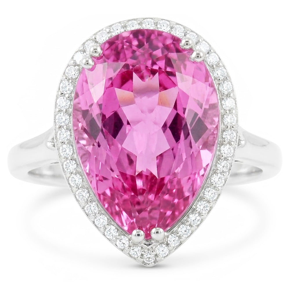 24.45 Carats Pear Pink Kunzite With Natural Earth Mined Diamond Wedding Ring White Gold