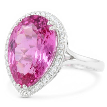 24.45 Carats Pear Pink Kunzite With Natural Earth Mined Diamond Wedding Ring White Gold