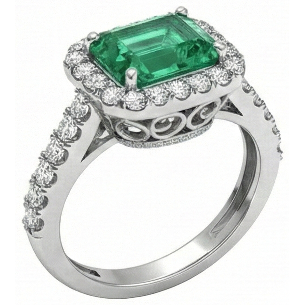 24 Ct Green Emerald GIA And Natural Earth Mined Diamond Wedding Ring White Gold Jewelry