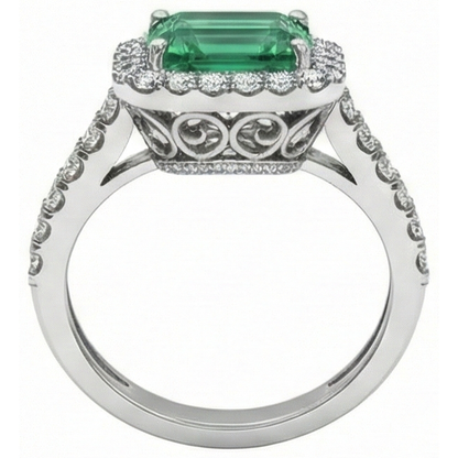 24 Ct Green Emerald GIA And Natural Earth Mined Diamond Wedding Ring White Gold Jewelry