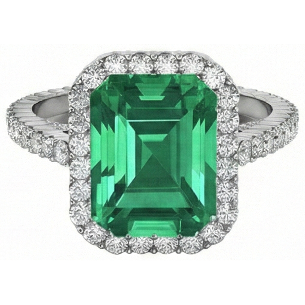 24 Ct Green Emerald GIA And Natural Earth Mined Diamond Wedding Ring White Gold Jewelry