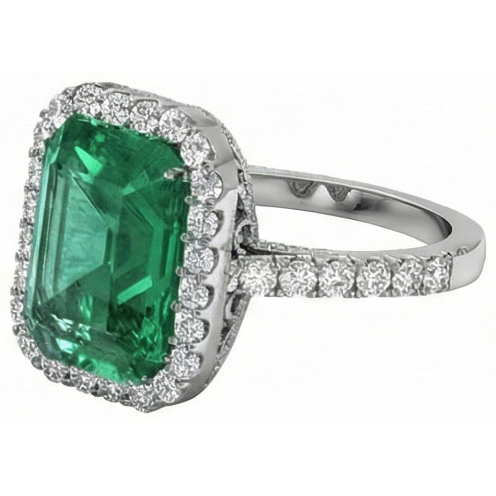 24 Ct Green Emerald GIA And Natural Earth Mined Diamond Wedding Ring White Gold Jewelry