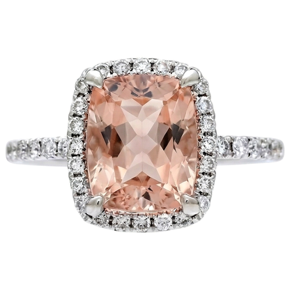 25.25 Carats Morganite And Natural Earth Mined Diamonds Wedding Ring Gold White 14K