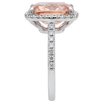 25.25 Carats Morganite And Natural Earth Mined Diamonds Wedding Ring Gold White 14K