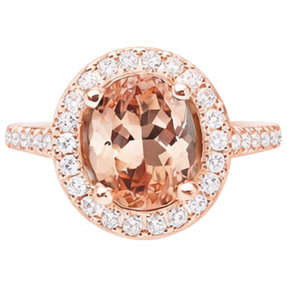 26.50 Ct Oval Morganite And Natural Earth Mined Diamonds Ring Rose Gold 14K