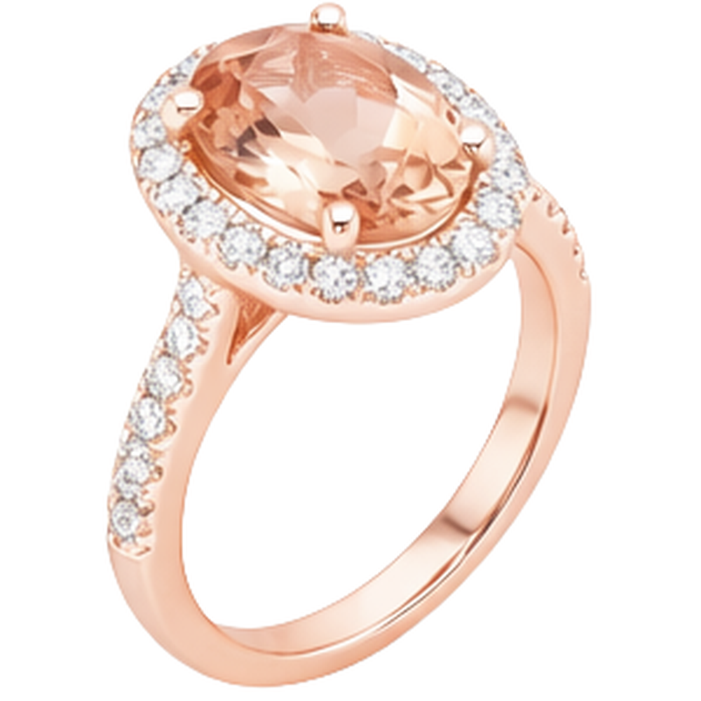 26.50 Ct Oval Morganite And Natural Earth Mined Diamonds Ring Rose Gold 14K