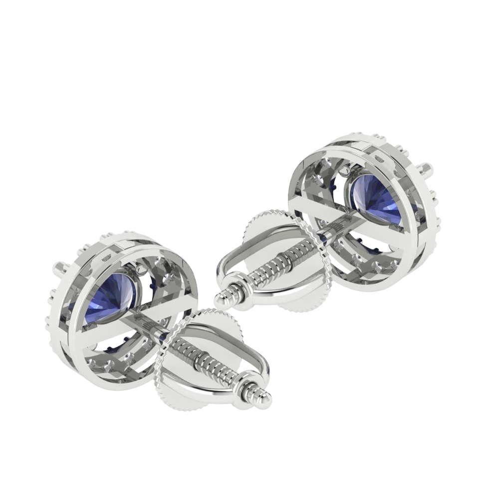 2.60 Ct Round Ceylon Sapphire And Natural Earth Mined Diamond Halo Stud Earrings