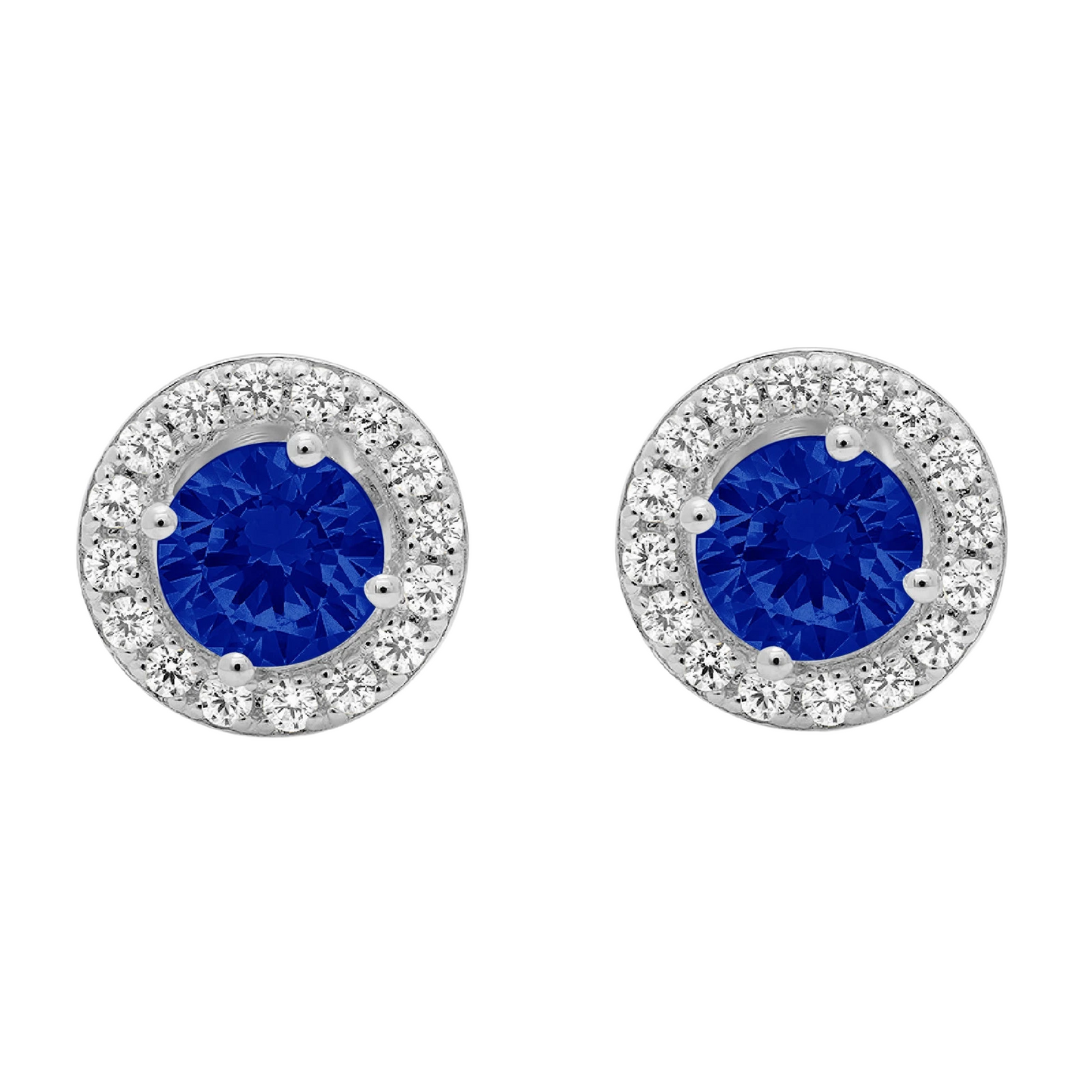 2.60 Ct Round Ceylon Sapphire And Natural Earth Mined Diamond Halo Stud Earrings