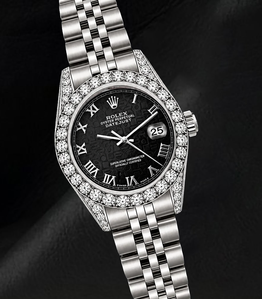 Rolex Datejust 6916 Black Roman Dial 26mm Diamond Bezel Watch Stainless Steel