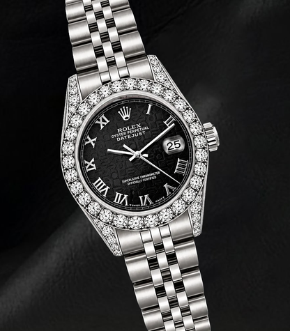 Rolex Datejust 6916 Black Roman Dial 26mm Diamond Bezel Watch Stainless Steel
