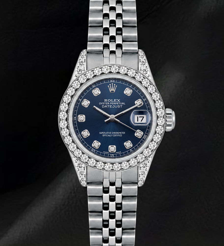 Datejust Rolex 6916 26mm Blue Diamond Dial Diamond Bezel Stainless Steel Watch
