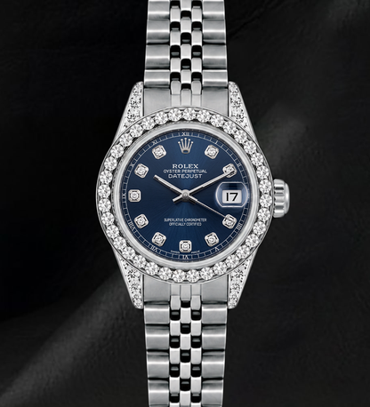 Datejust Rolex 6916 26mm Blue Diamond Dial Diamond Bezel Stainless Steel Watch