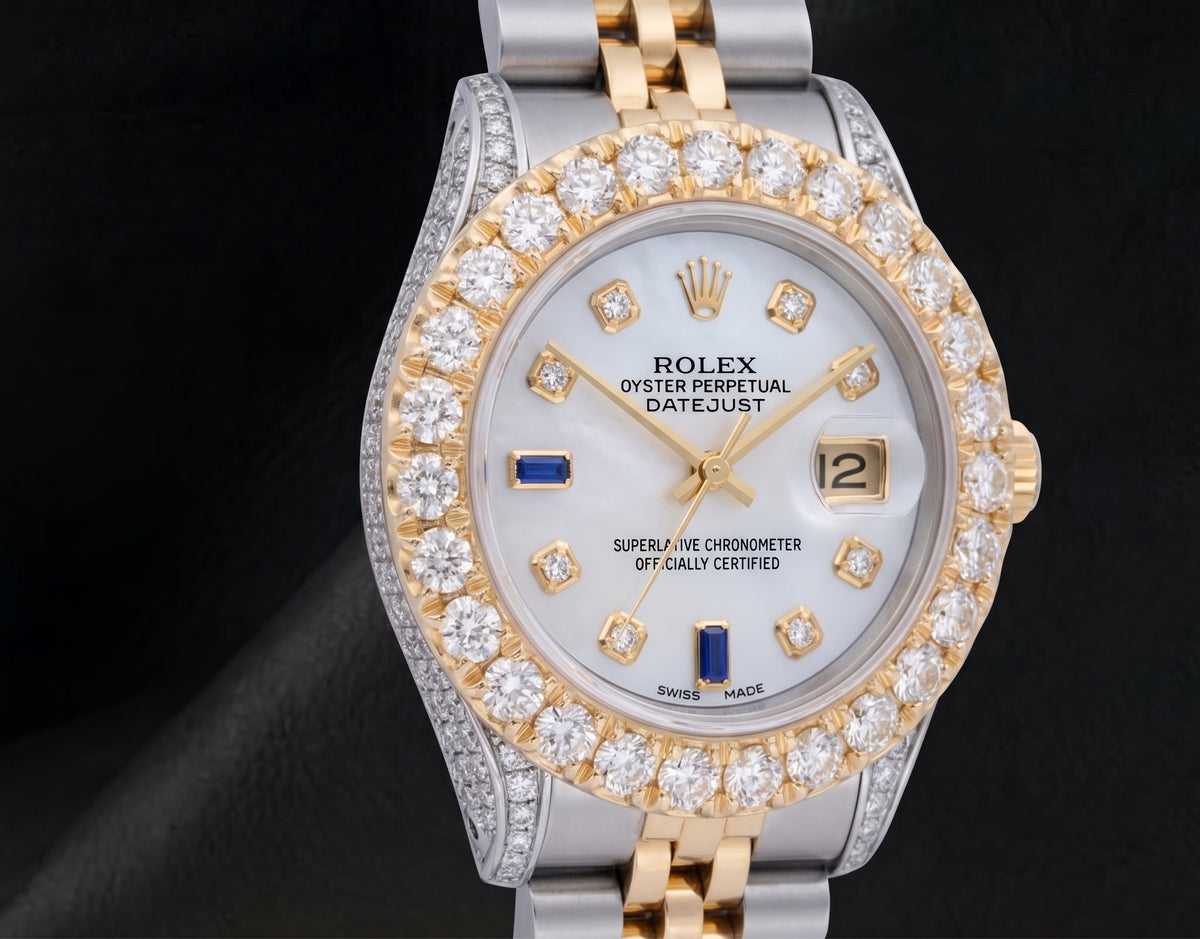 69173 Rolex Datejust 26mm Diamond Dial With Blue Sapphire Two Tone Watch