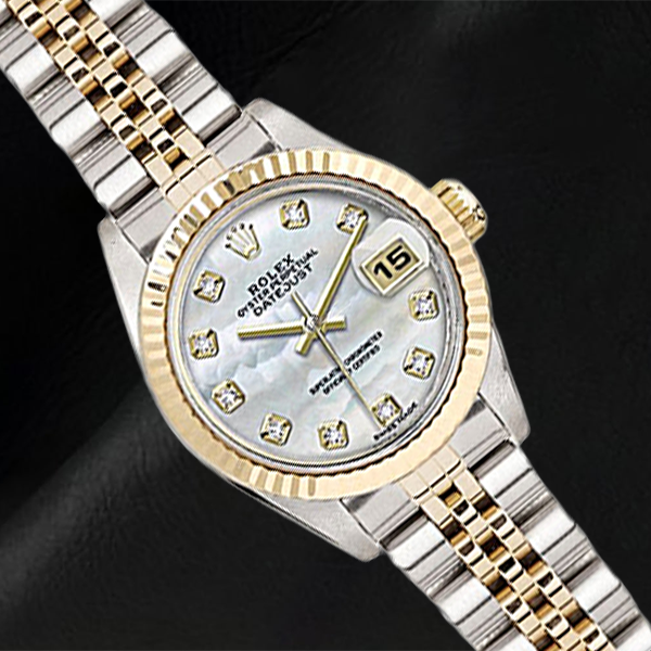 26mm Rolex Datejust Two Tone Mother of Pearl Diamond Women's Watch