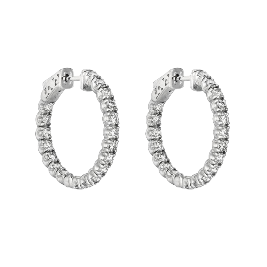 2.75 Carat Round Brilliant Natural Earth Mined Diamond Hoop Pair Earring White Gold 14K
