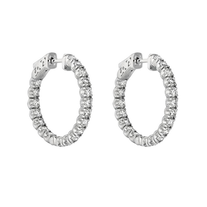 2.75 Carat Round Brilliant Natural Earth Mined Diamond Hoop Pair Earring White Gold 14K
