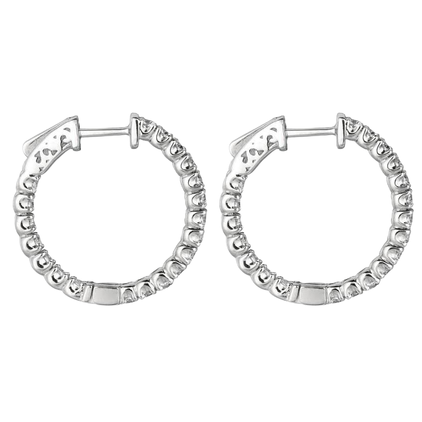 2.75 Carat Round Brilliant Natural Earth Mined Diamond Hoop Pair Earring White Gold 14K