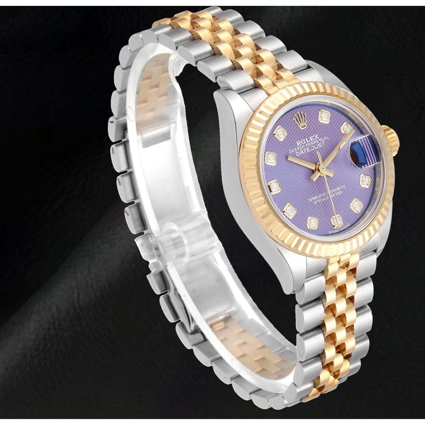 natural round diamond watch close up detail