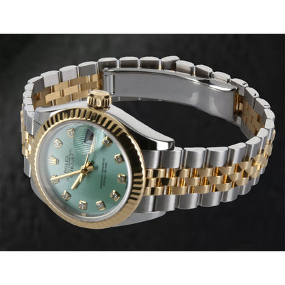 279173 Rolex Ladies New Watch Datejust 28mm Two Tone Green Dial