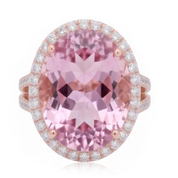 29.75 Carats Pink Kunzite And Natural Earth Mined Diamonds Ring Rose Gold 14K