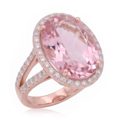 29.75 Carats Pink Kunzite And Natural Earth Mined Diamonds Ring Rose Gold 14K