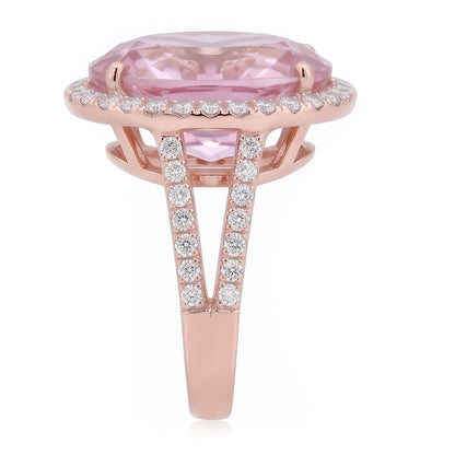 29.75 Carats Pink Kunzite And Natural Earth Mined Diamonds Ring Rose Gold 14K