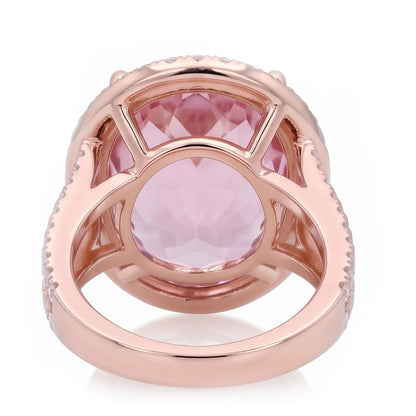 29.75 Carats Pink Kunzite And Natural Earth Mined Diamonds Ring Rose Gold 14K