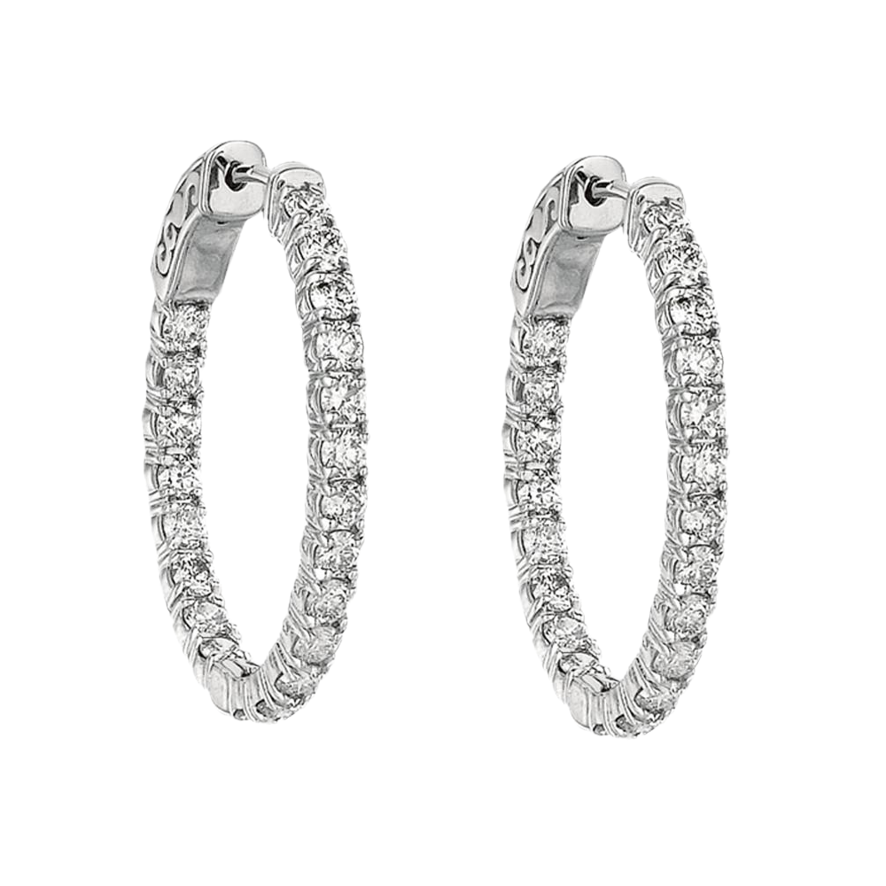2.94 Carats Natural Earth Mined Diamond Hoop Earrings White Gold 14K Prong Setting