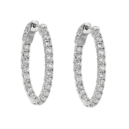 2.94 Carats Natural Earth Mined Diamond Hoop Earrings White Gold 14K Prong Setting