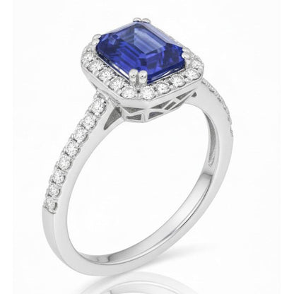 2 Carat Emerald Cut Sapphire And Natural Earth Mined Diamond Ring