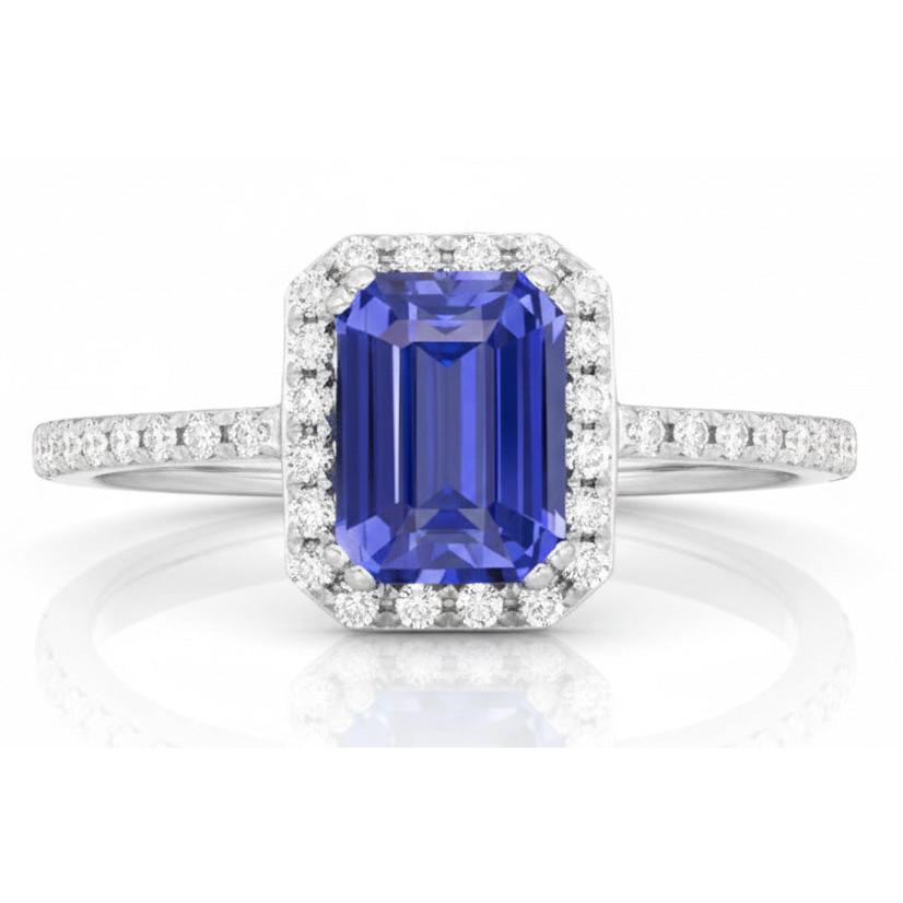 2 Carat Emerald Cut Sapphire And Natural Earth Mined Diamond Ring