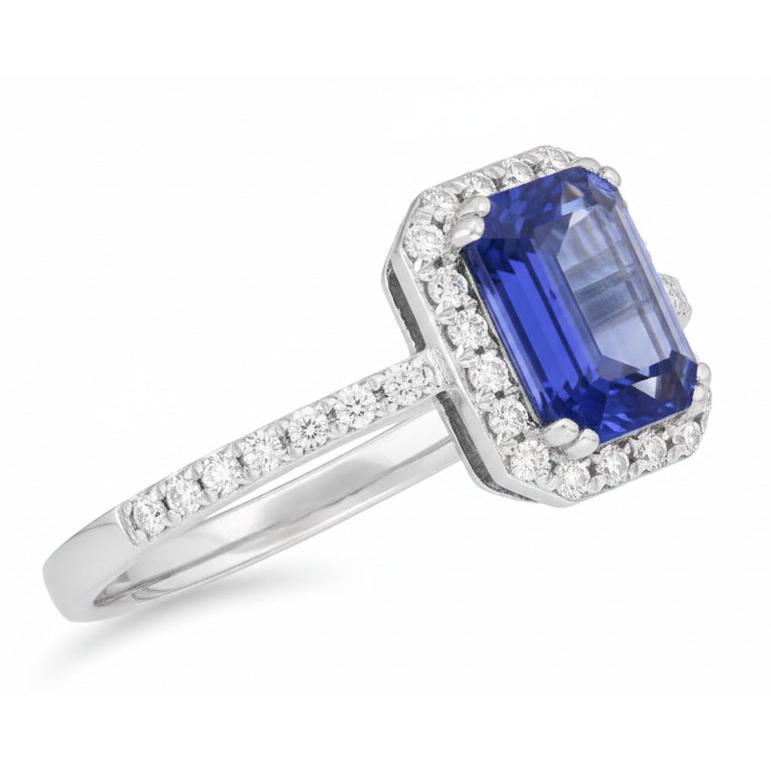2 Carat Emerald Cut Sapphire And Natural Earth Mined Diamond Ring