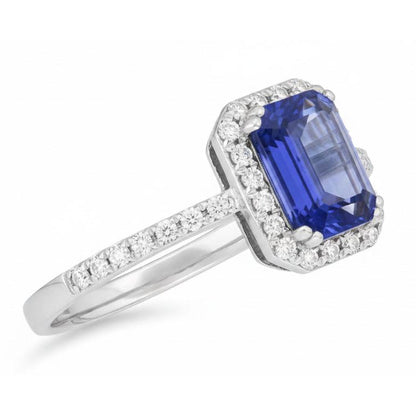 2 Carat Emerald Cut Sapphire And Natural Earth Mined Diamond Ring