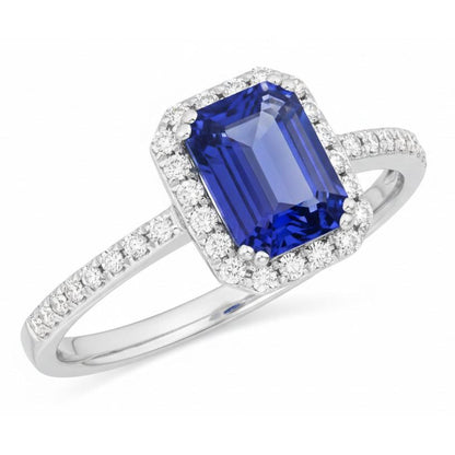 2 Carat Emerald Cut Sapphire And Natural Earth Mined Diamond Ring