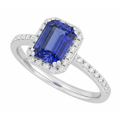2 Carat Emerald Cut Sapphire And Natural Earth Mined Diamond Ring