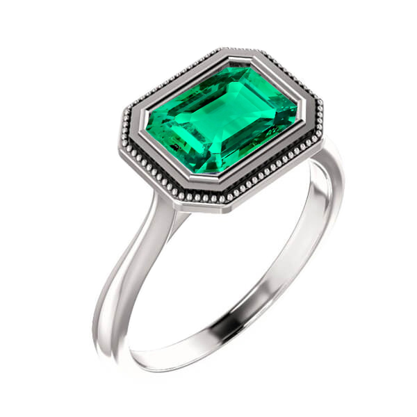 2 Carat Green Emerald Ring Solitaire Bezel Set
