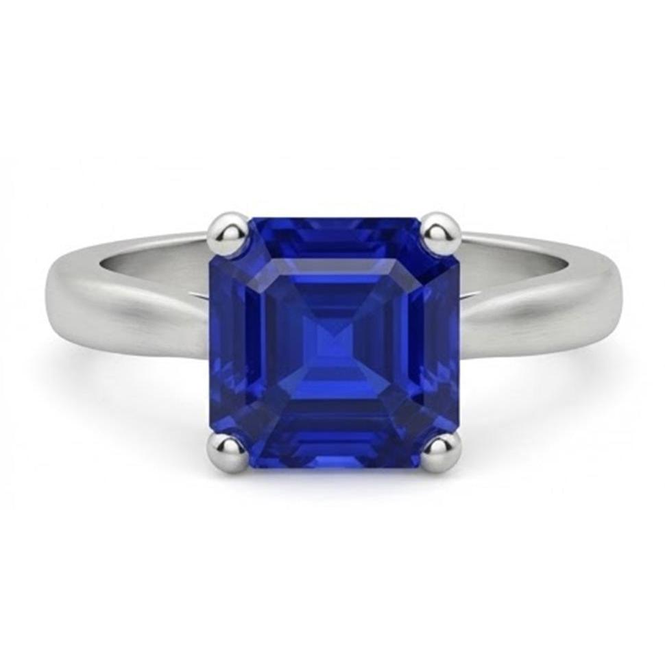 2 Carats Emerald Solitaire Gemstone Ring Ceylon Sapphire White Gold