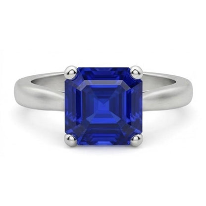 2 Carats Emerald Solitaire Gemstone Ring Ceylon Sapphire White Gold