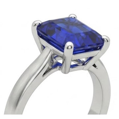 2 Carats Emerald Solitaire Gemstone Ring Ceylon Sapphire White Gold