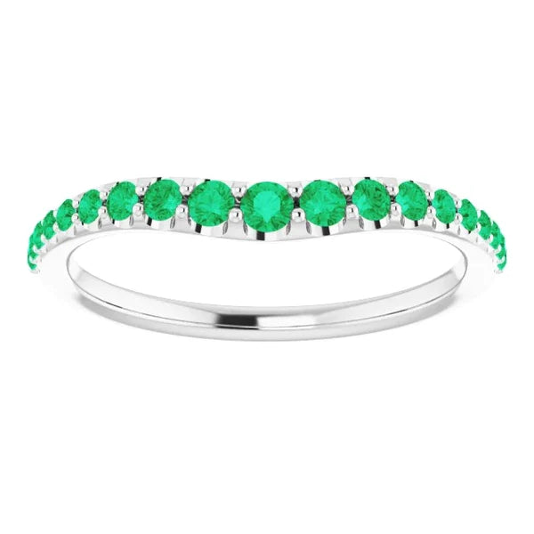 2 Carats Green Emerald Round Band White Gold 14K