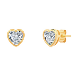2 Carats Heart Bezel Diamond Stud Earrings Yellow Gold