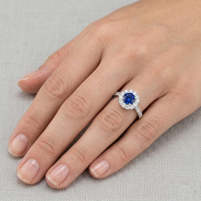 2 Carats Round Blue Ceylon Sapphire Natural Earth Mined Diamond Ring White Gold 14K