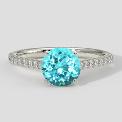 2 Carats Round Bluish Paraiba And Diamond Ring