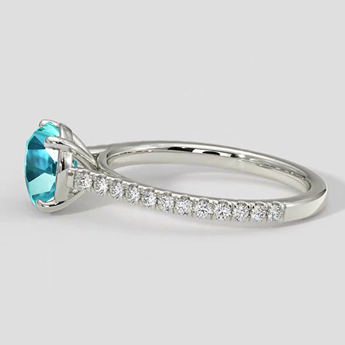 2 Carats Round Bluish Paraiba And Diamond Ring