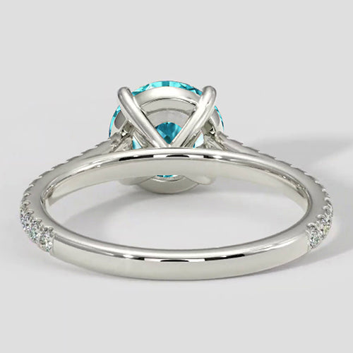 2 Carats Round Bluish Paraiba And Diamond Ring
