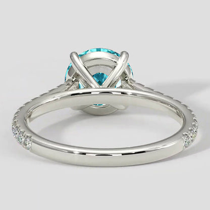 2 Carats Round Bluish Paraiba And Diamond Ring