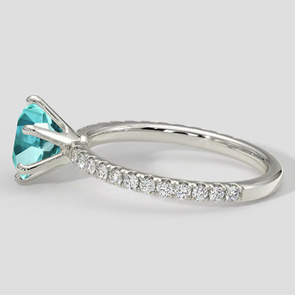 Natural Real ( Not Lab Grown )  6 Prong Round Paraiba Ring with Diamond Accents