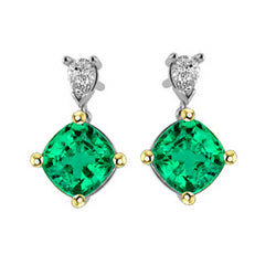 2 Stone Drop Earrings Green Emerald and Diamonds
